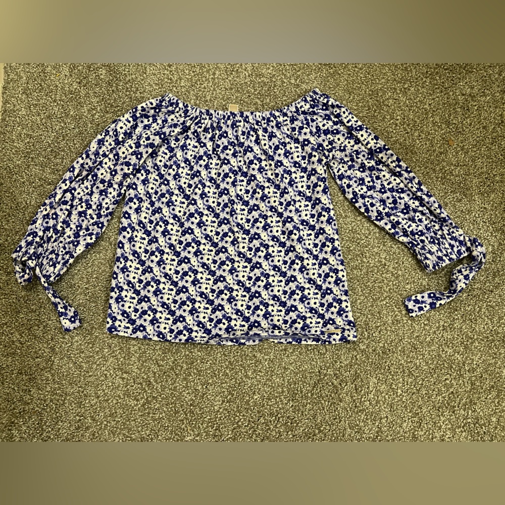 Michael Kors Floral print off the shoulder crop top with ties at shoulder Size S